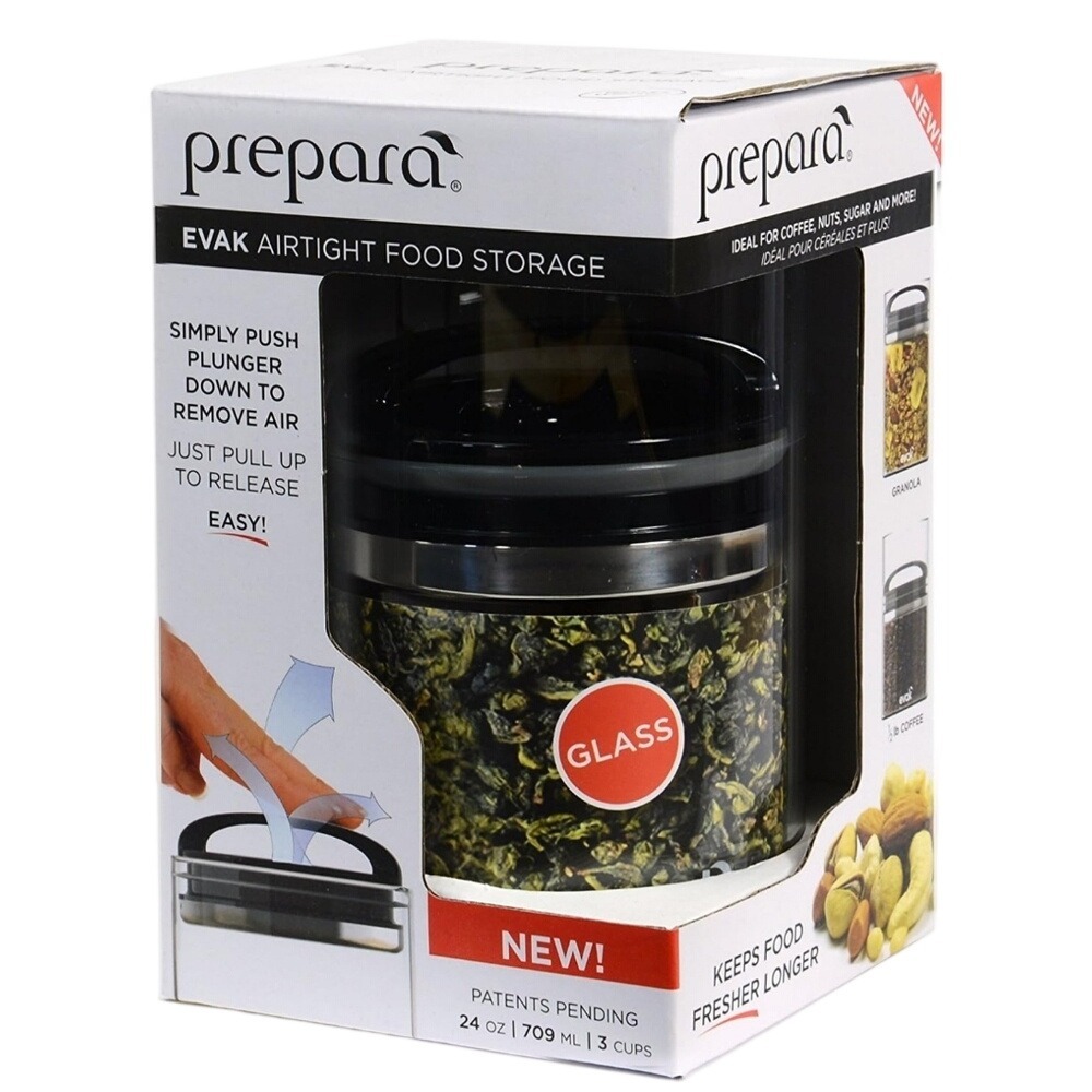 Prepara Evak Airtight Glass Food Storage Canister 24oz Black‎ Soft Touch Handle